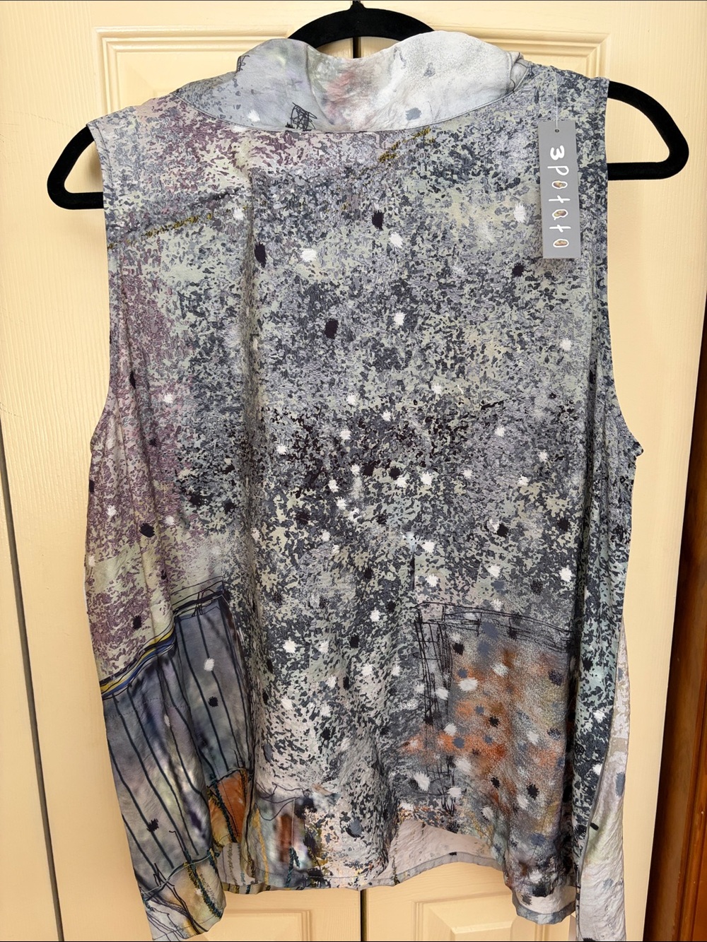 Women's Grey Mixed-Print Sleeveless Top